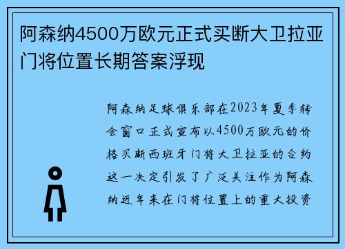 阿森纳4500万欧元正式买断大卫拉亚门将位置长期答案浮现